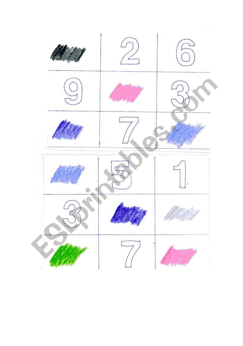 numbers and colous bingo worksheet