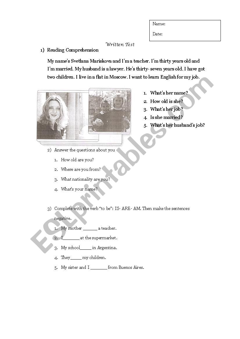 Writtwn Test Adults worksheet