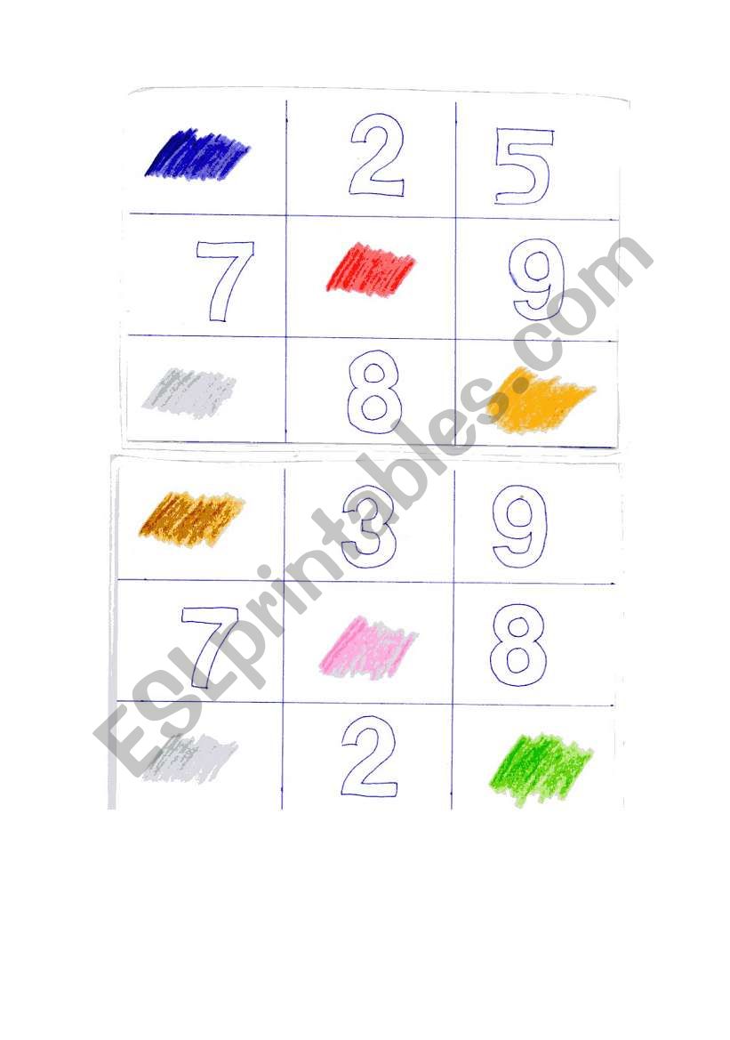 numbers and colours bingo worksheet