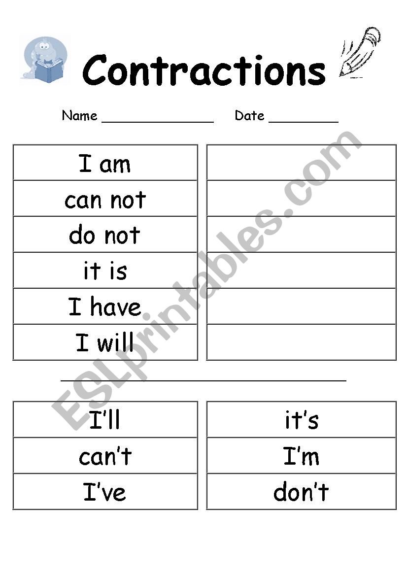 Contractions worksheet