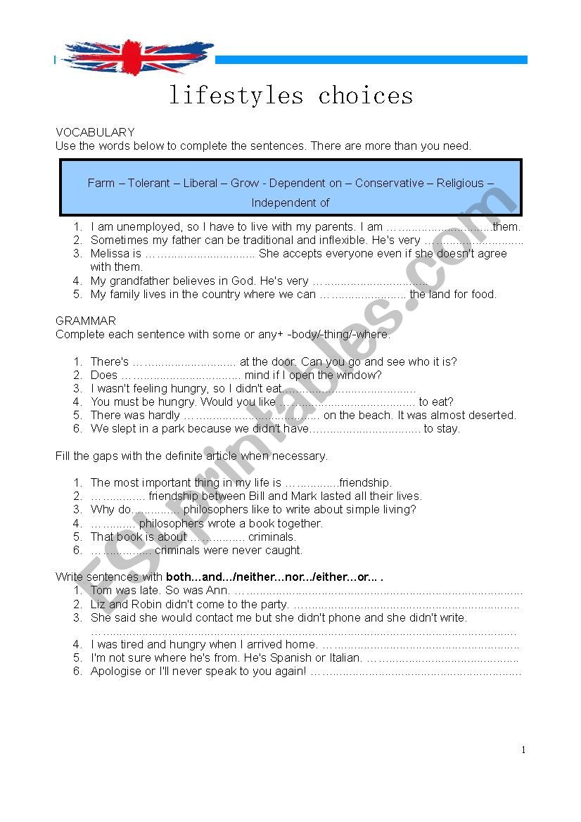 Lifestyle worksheet