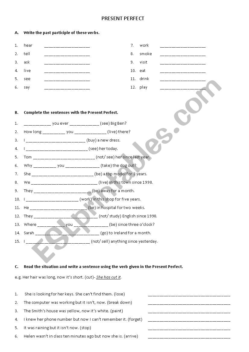 Present Perfect worksheet