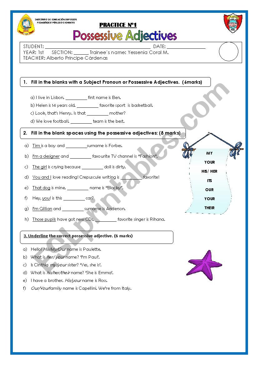 Possessive Adjective worksheet