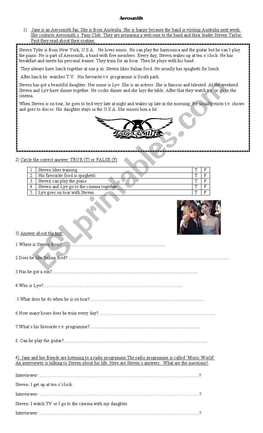 Aerosmith worksheet