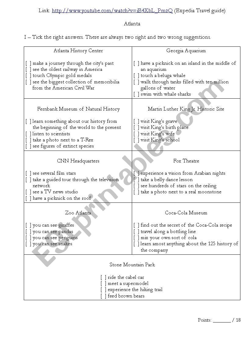 Atlanta Auding Including The Answers On A Separate Sheet Esl