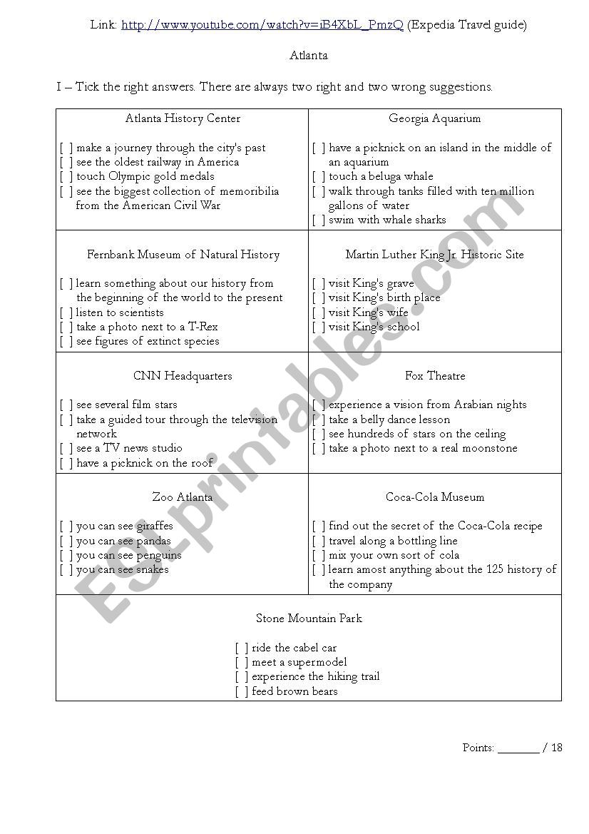 Atlanta auding (including the answers on a separate sheet)