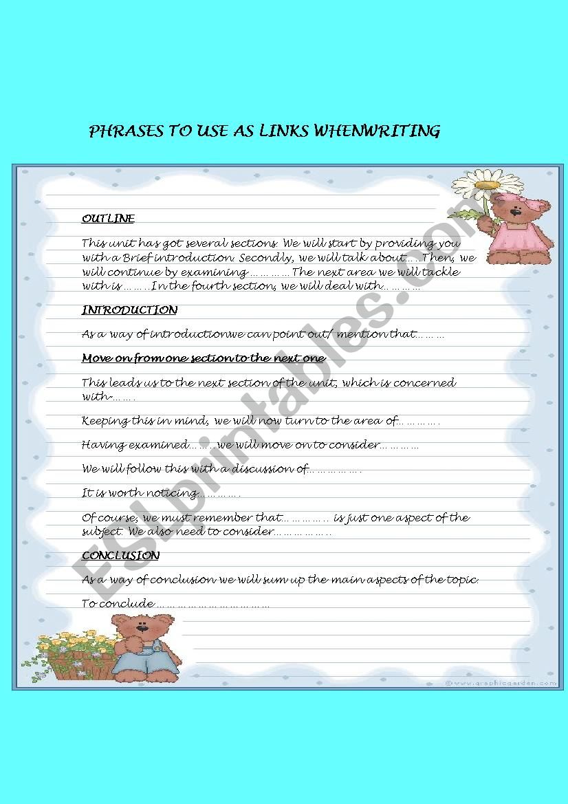 PHRASES USE TO WRITE worksheet