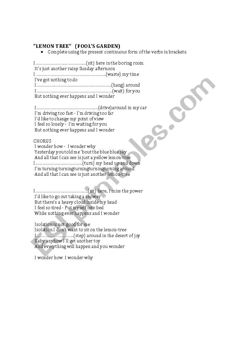 Lemon Tree- Song worksheet