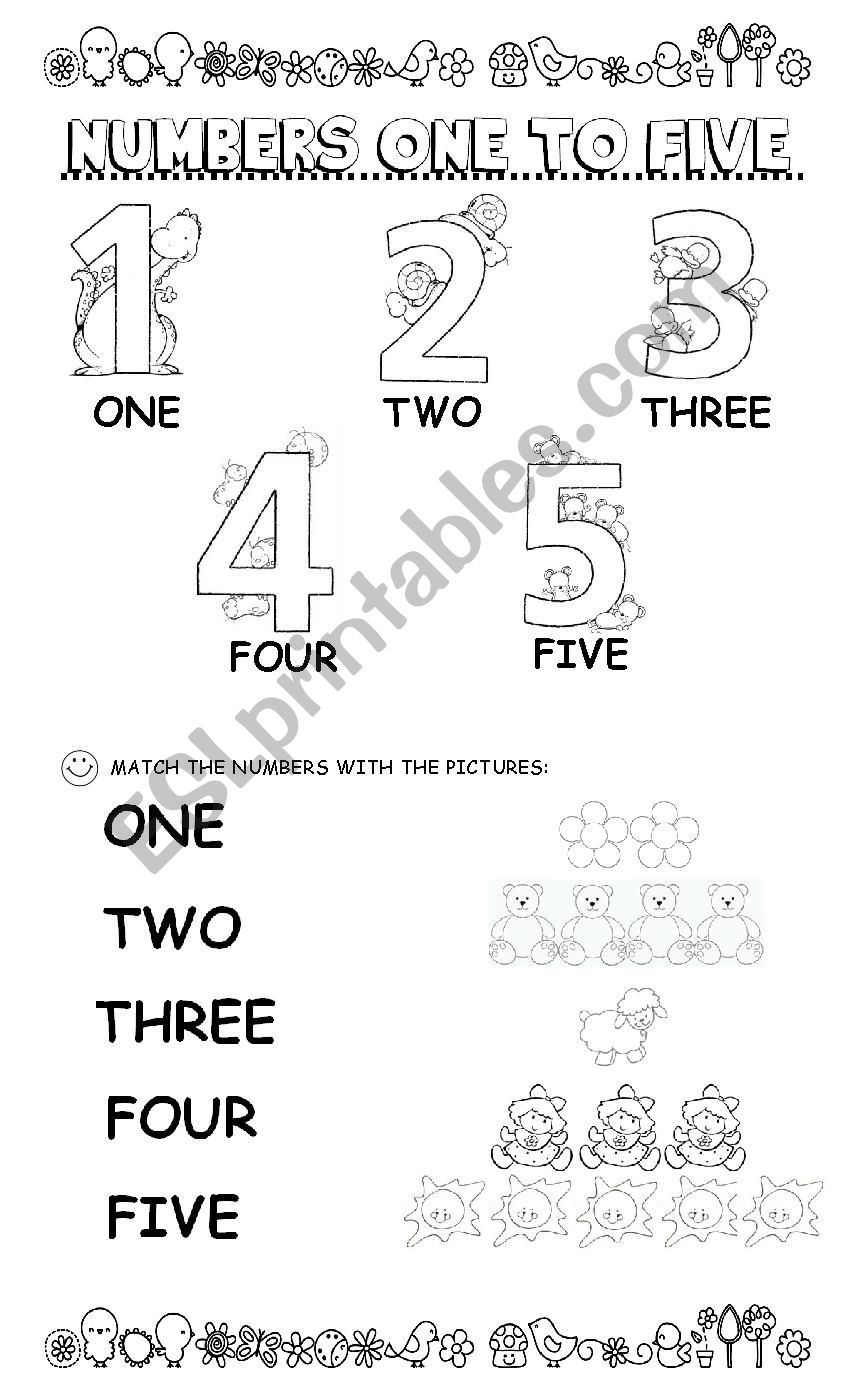 Numbers from ONE to FIVE worksheet