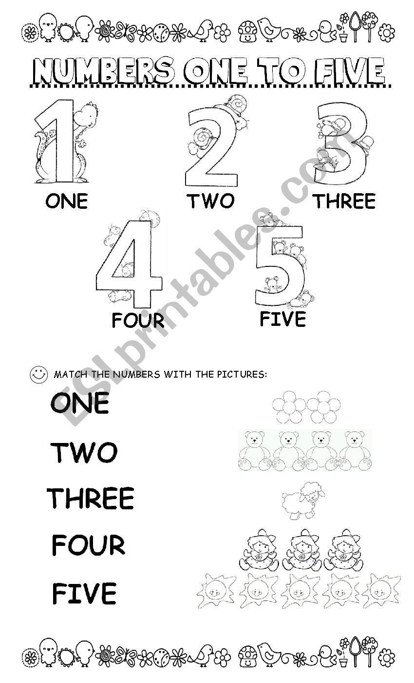Numbers from ONE to FIVE worksheet