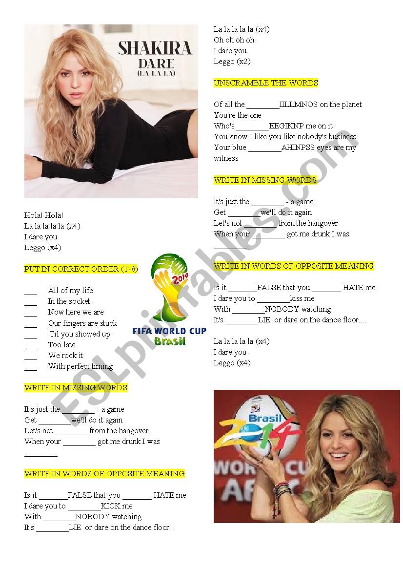 Shakira Â´DareÂ´ worksheet