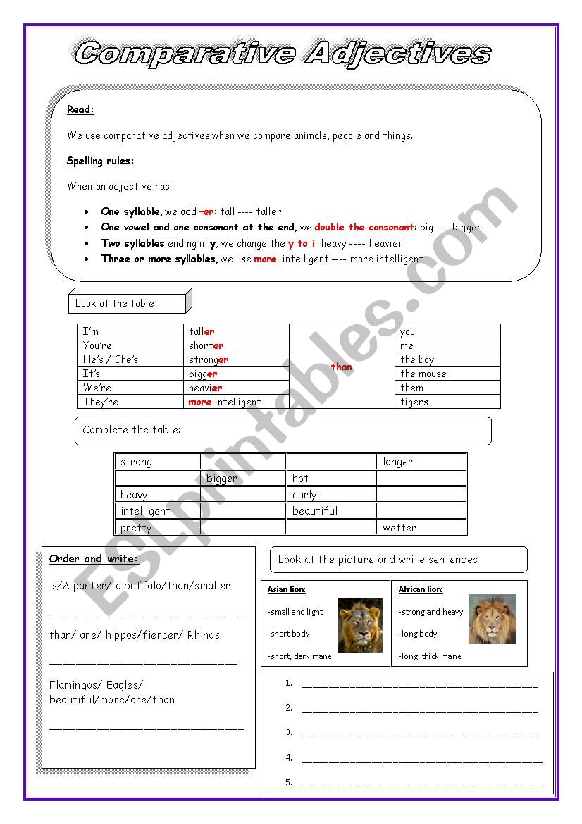 Comparative Adjectives worksheet