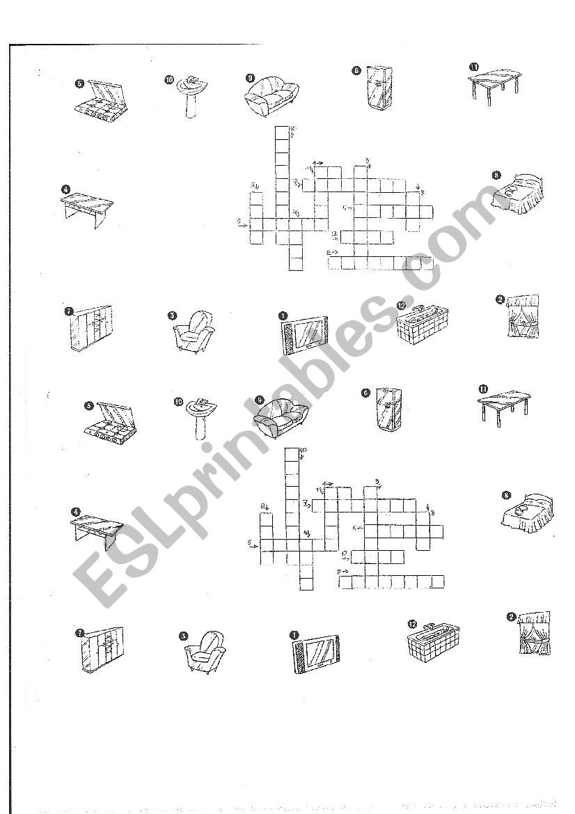 Furniture crossword worksheet