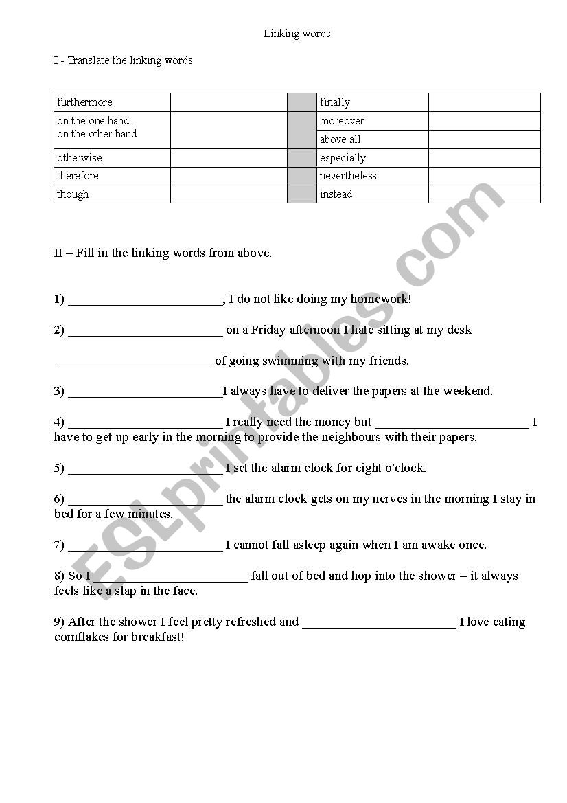 Linking words worksheet