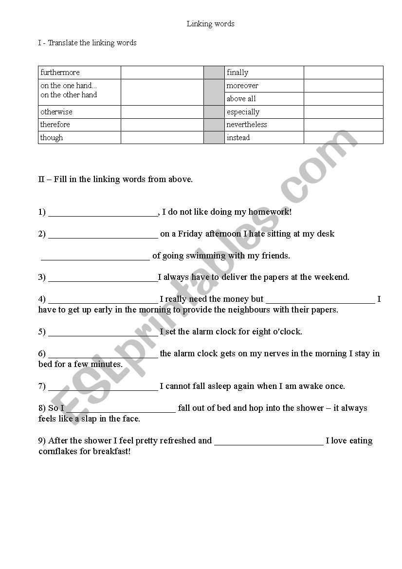 Linking words worksheet