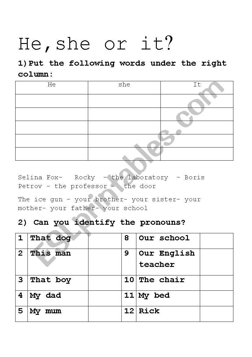 Pronoun identification worksheet