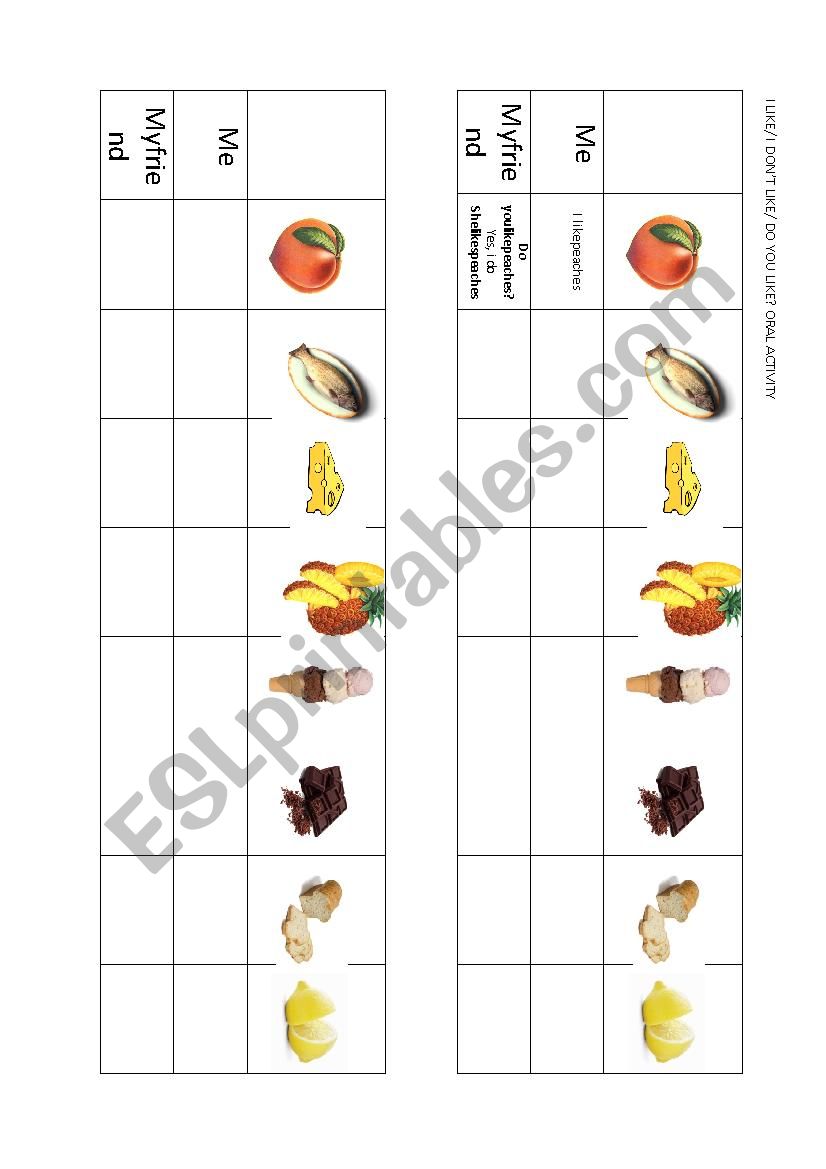 Likes and dislikes (food) worksheet