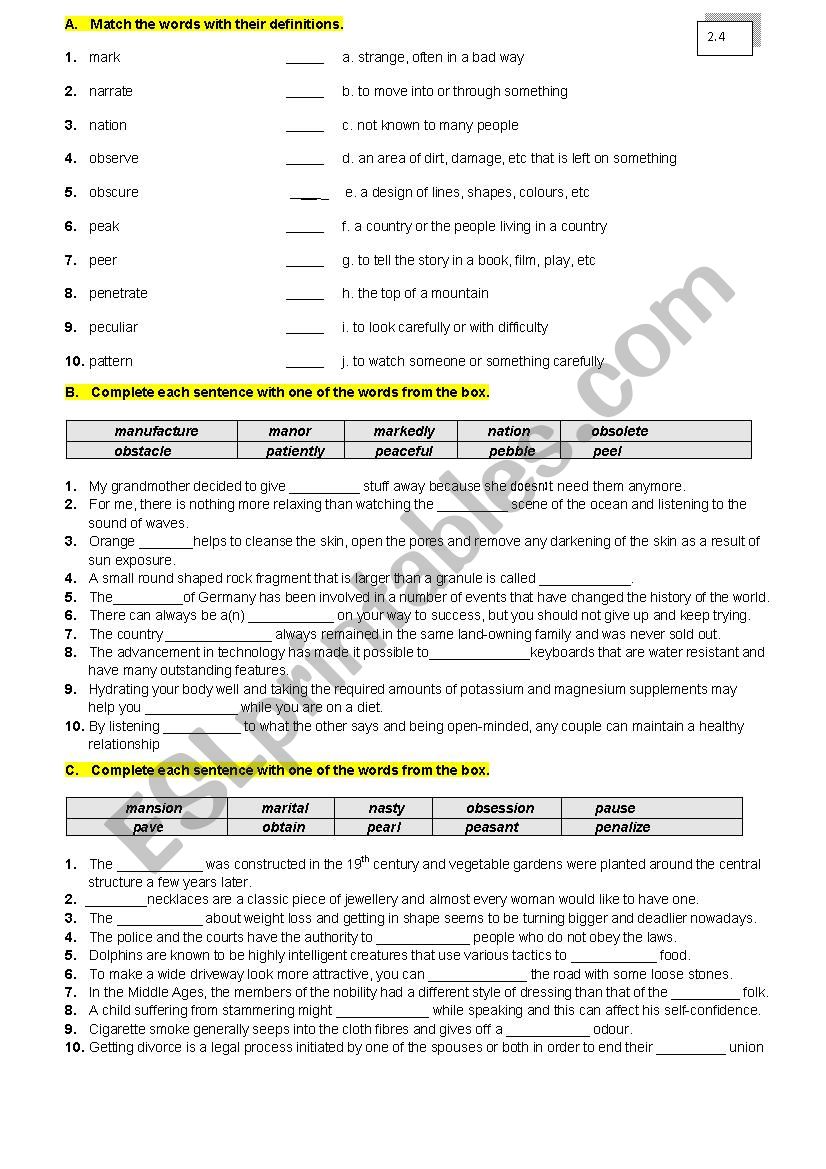 FCE VOCABULARY 2.4 worksheet