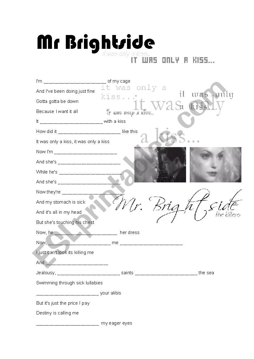 Mr Brightside worksheet