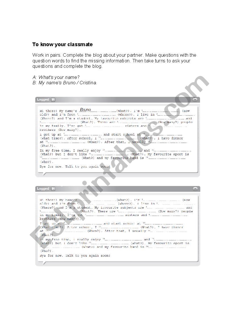 Introduce yourself worksheet