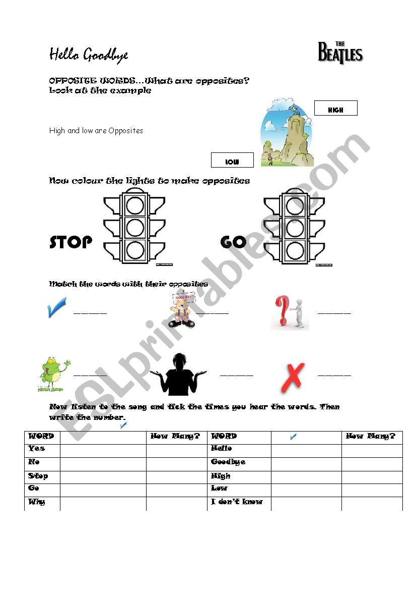 Hello Goodbye - The Beatles worksheet