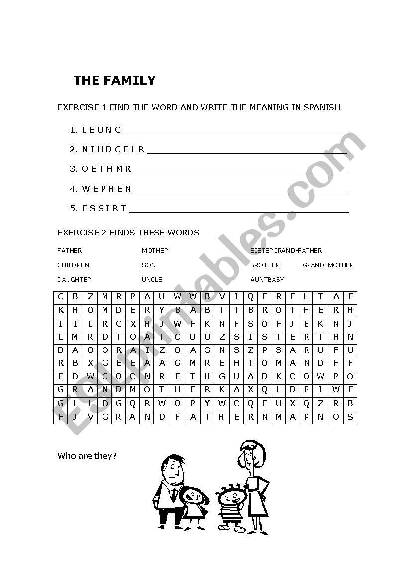 The family members worksheet