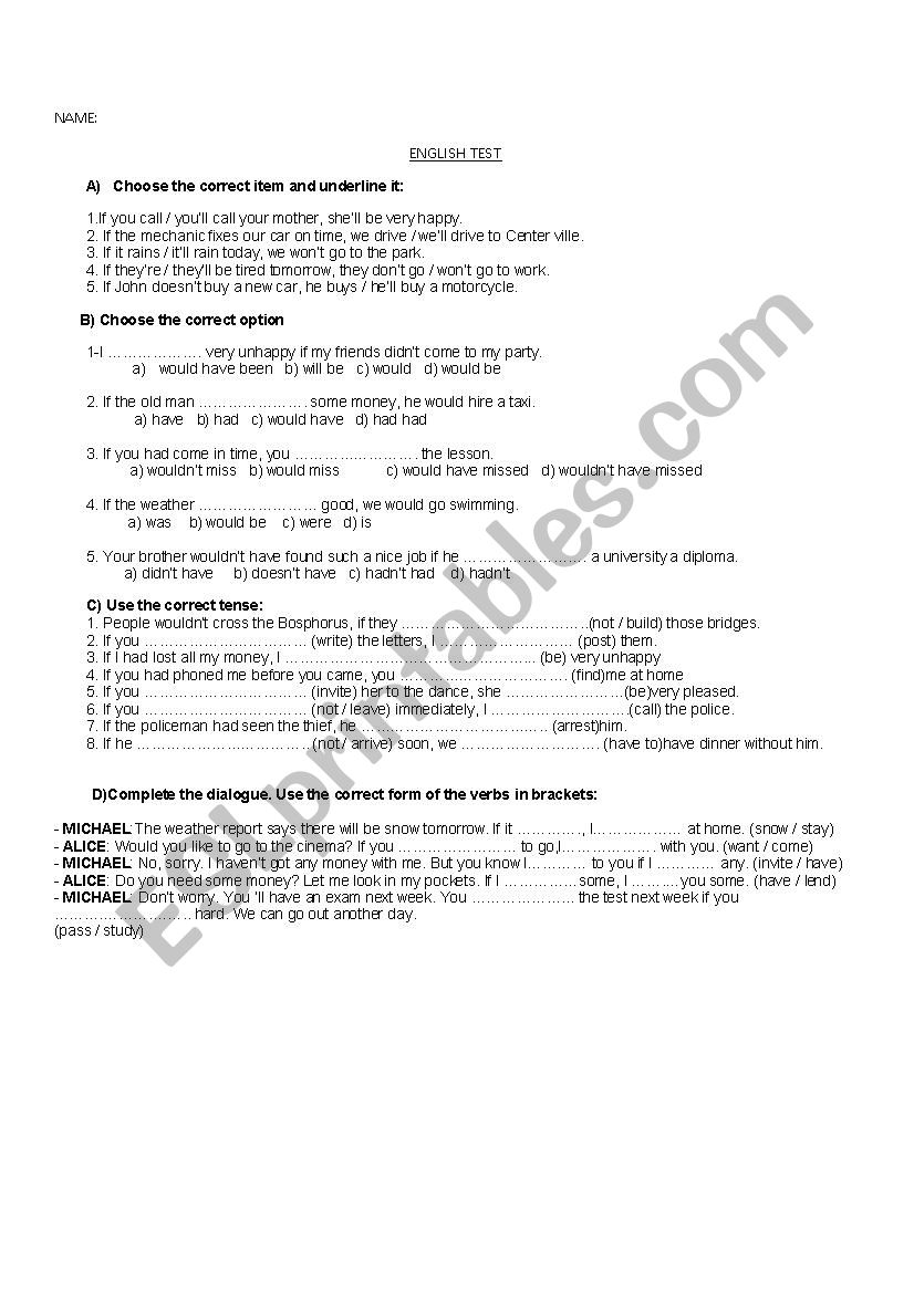 Conditionals worksheet