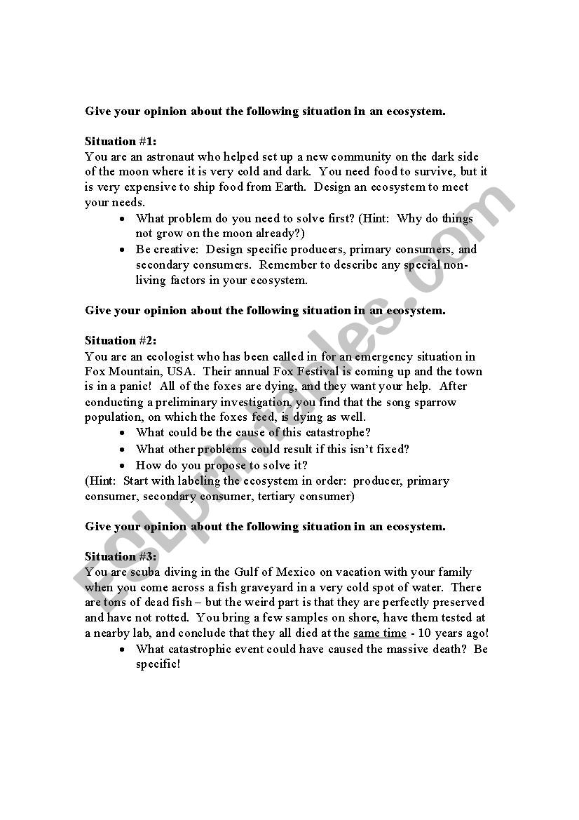 Environmental situations worksheet