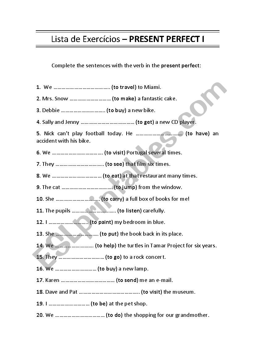 Present Perfect Activities worksheet