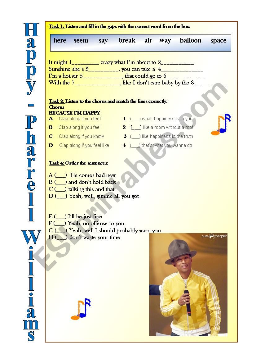 Happy - Pharrell williams worksheet