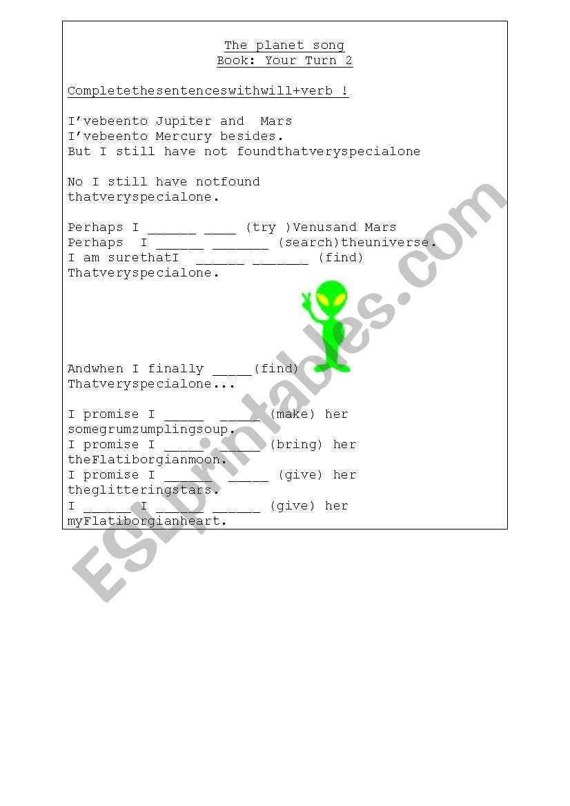 The planet song worksheet