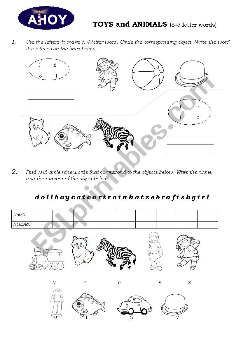 Toys and Animals worksheet