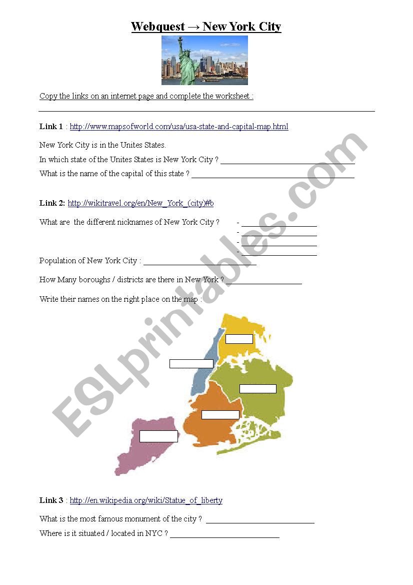 Webquest New York City worksheet