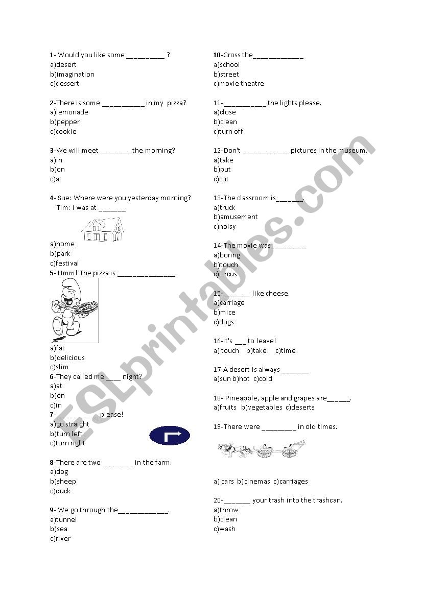 vocabulary quiz for primary  worksheet