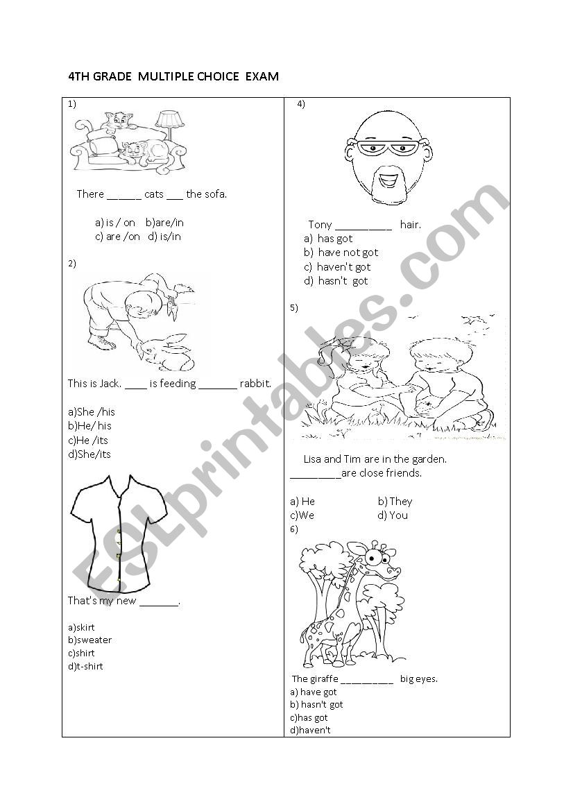 multiple choice exam for 4th graders