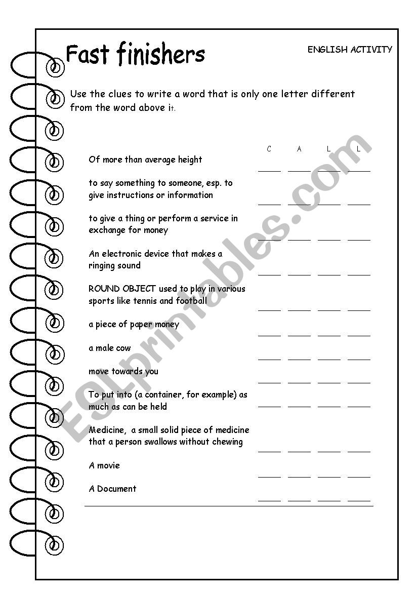 Fast Finisher  worksheet