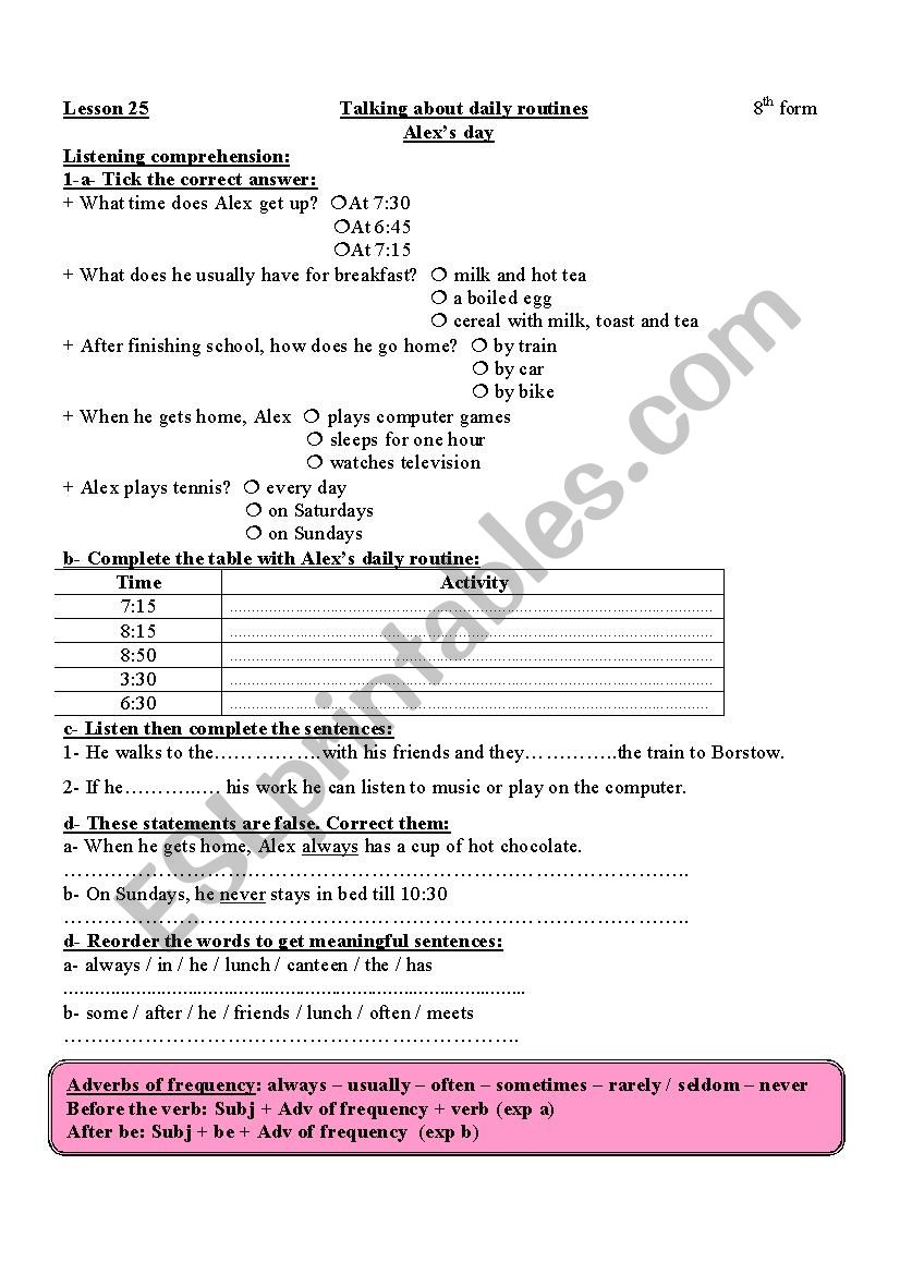 Daily routines  worksheet