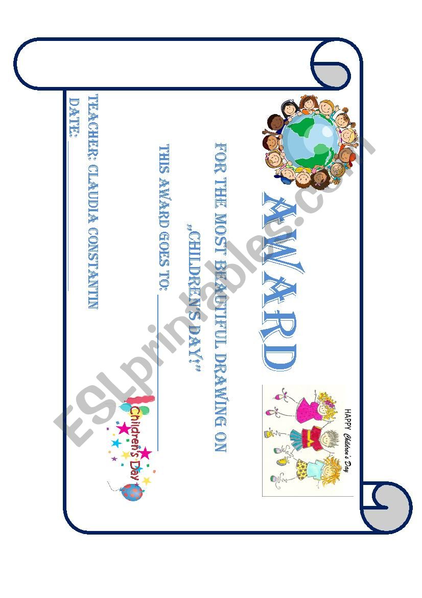 ChildrenÂ´s day award worksheet