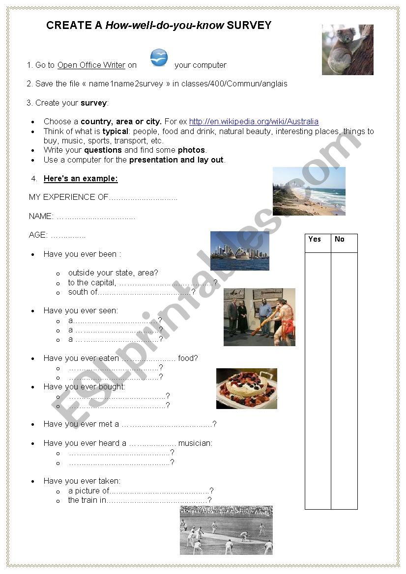 How-well-do-you-know SURVEY worksheet