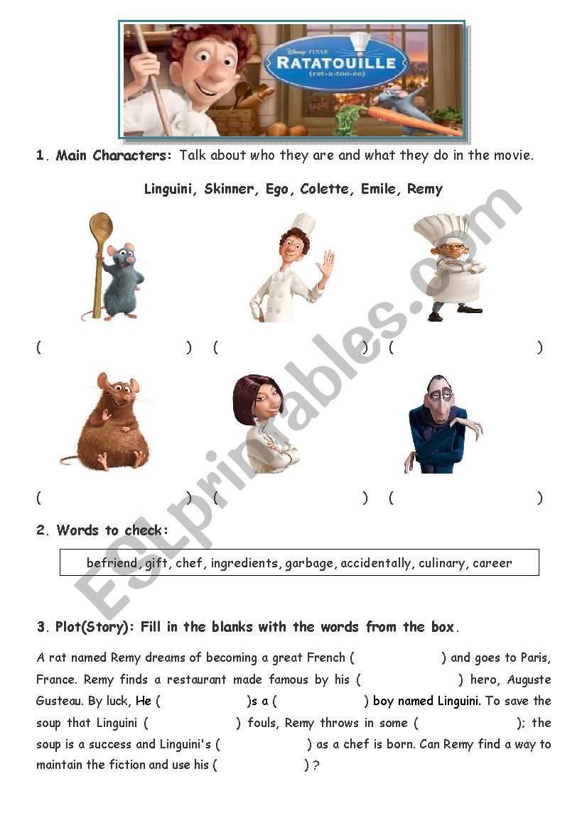 Movie Worksheet_Ratatouille worksheet