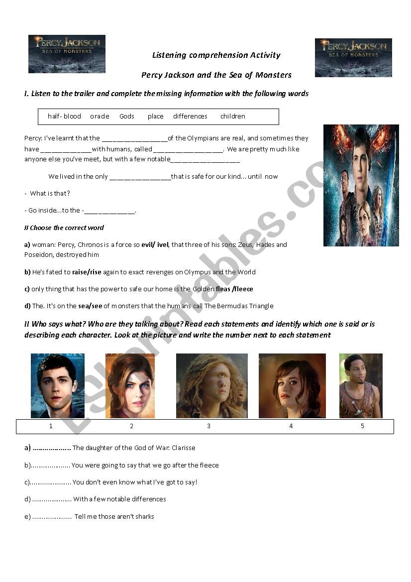 Percy Jackson Trailer  worksheet