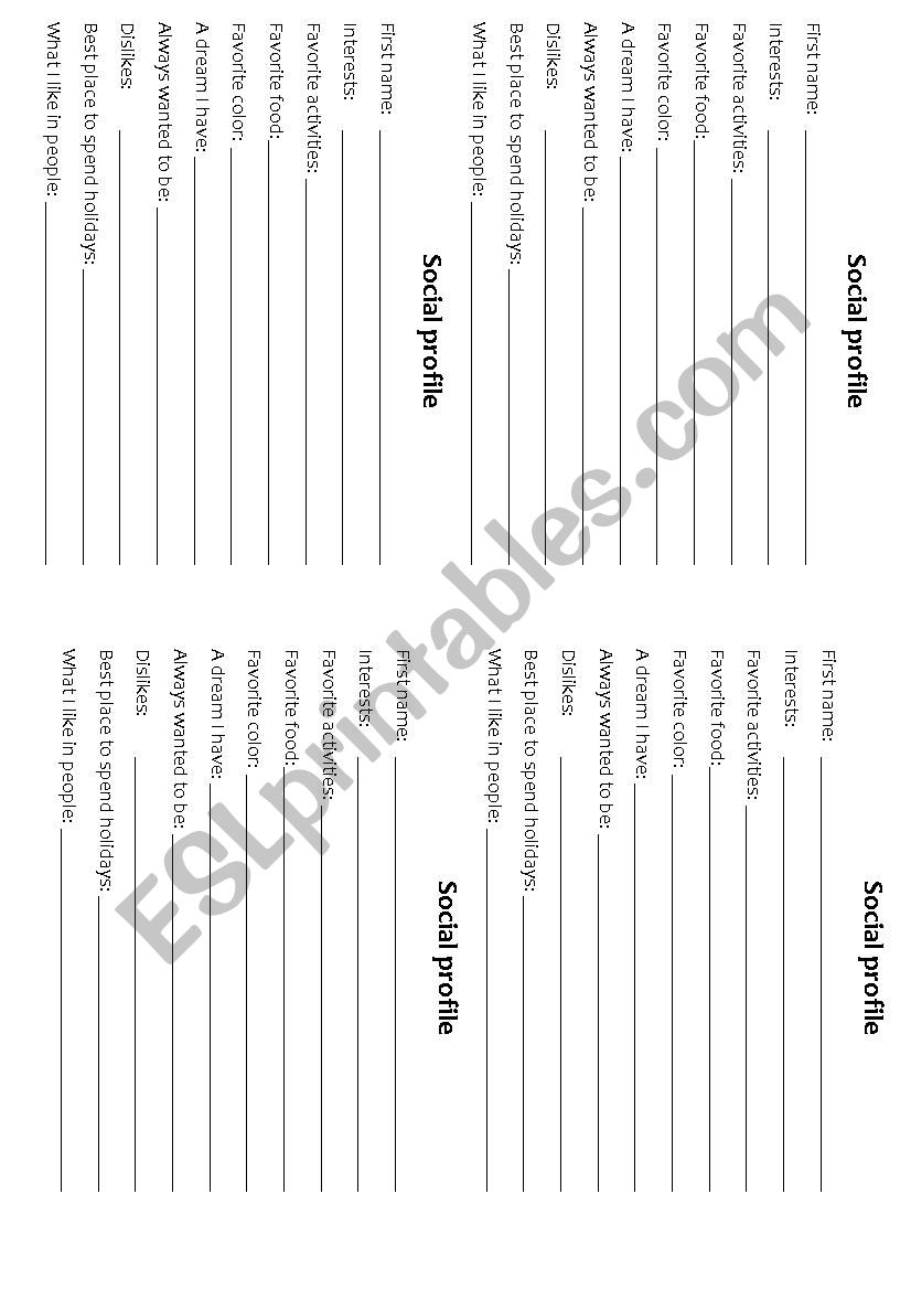 Social Profile ice-breaker worksheet