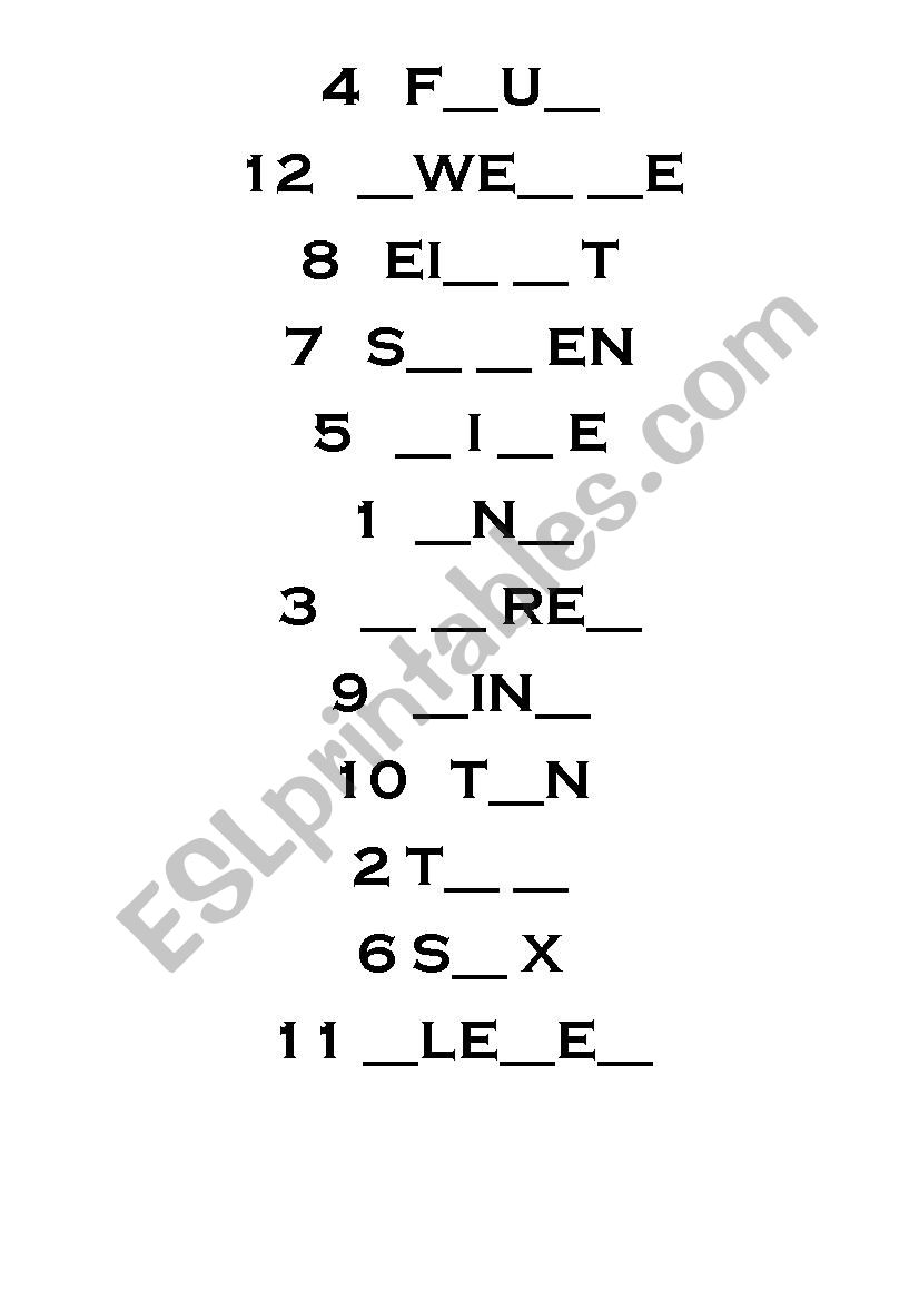 numbers 1-12 worksheet