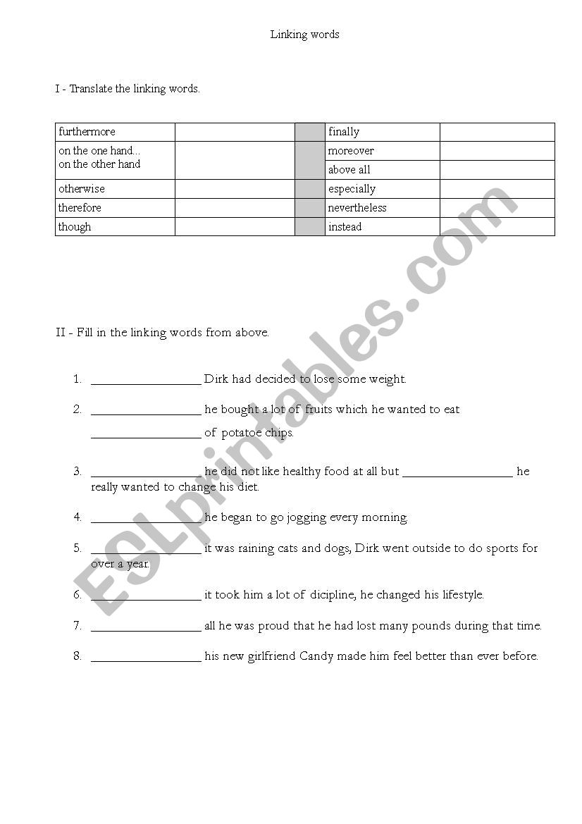 Linking words II worksheet