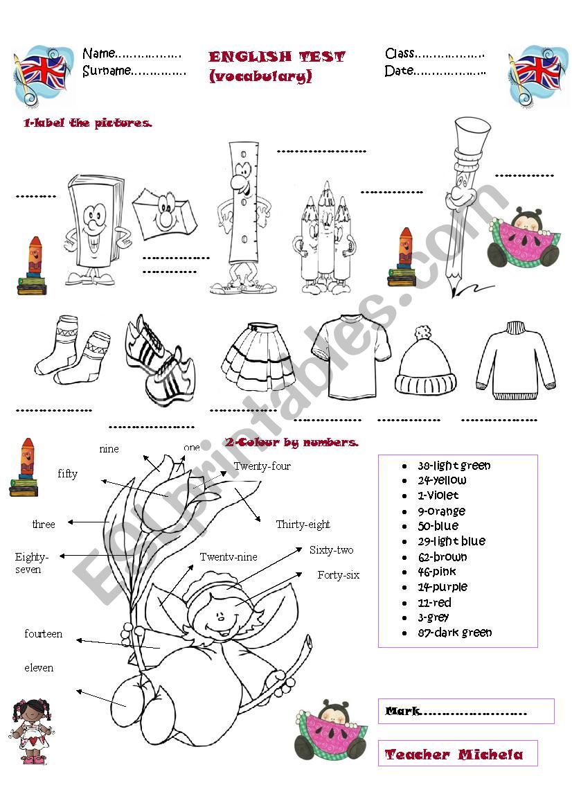 English test-vocabulary worksheet