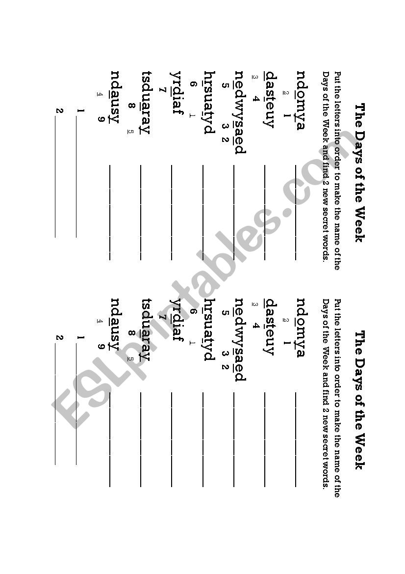 Days of the Week Anagram worksheet