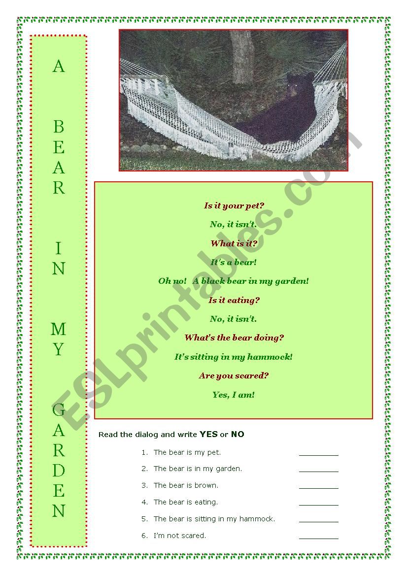 A Bear in my Garden! worksheet