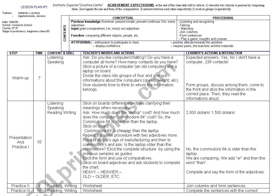 Comparatives worksheet