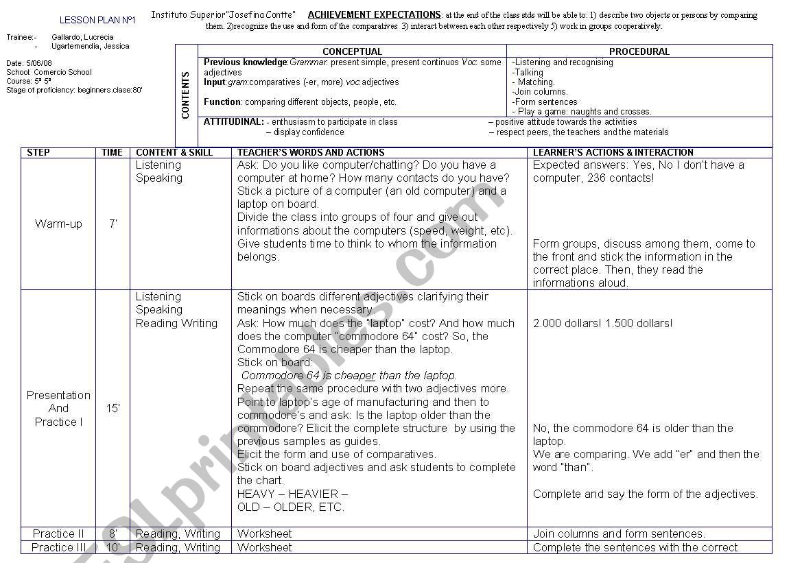 Comparatives worksheet