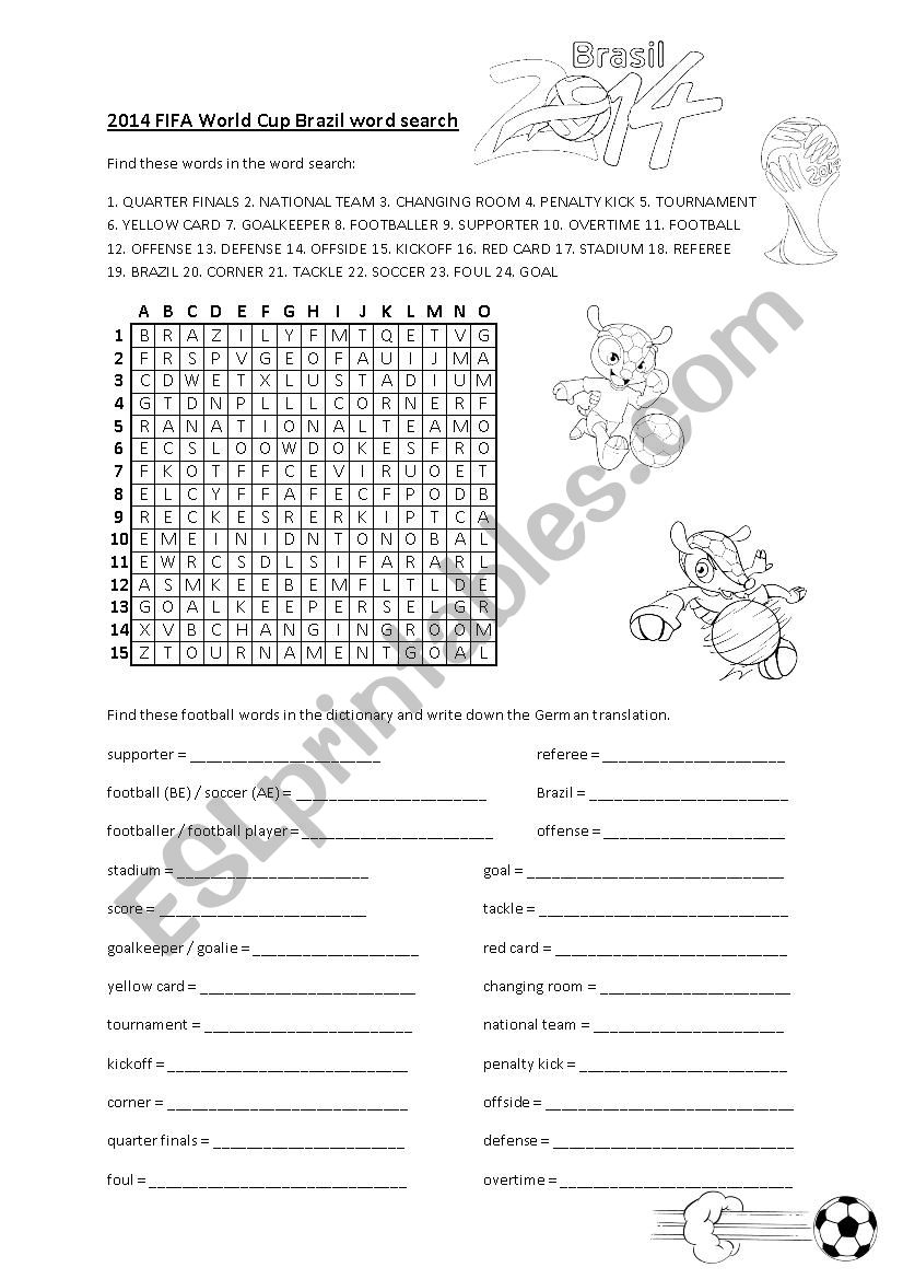 football world cup worksheet